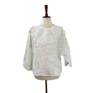 Anthropologie Eri + Ali Womens Linen Cold Shoulder Top White M Medium